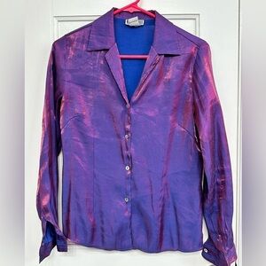 Vintage Shimmering Fabric Shirt Long Sleeve Size Small Whimsigoth Fairycore Y2K